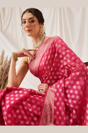 DIVASTRI Banarasi Organza Soft Silk Pink Saree