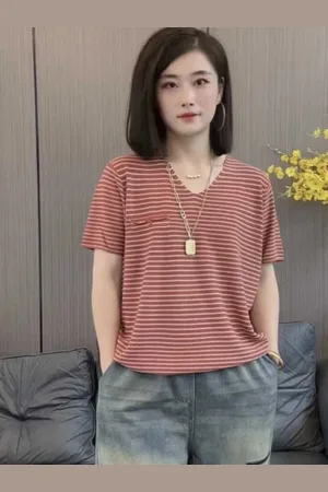 Stylecast Women Striped V-Neck T-shirt