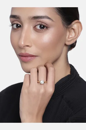 ESTELE Women Gold Plated in American Diamond with Intricate Jali Work Ring