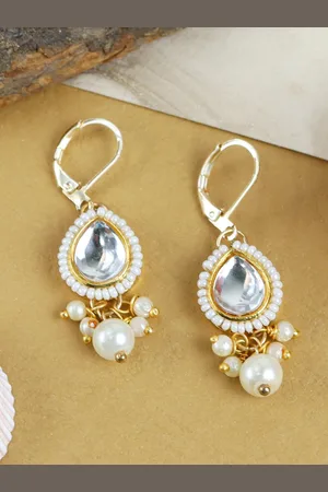 asthetika Gold Plated Contemporary Kundan Drop Earrings