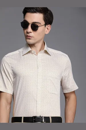 Louis Philippe Men White & Beige Printed Classic Fit Formal Shirt