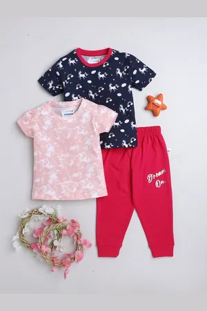 BUMZEE Girls Pack of 2 Printed Pure Cotton T-shirt with Joggers