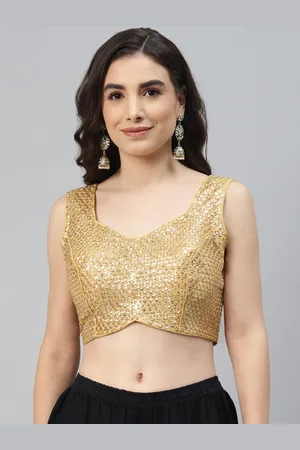 SHOPGARB Golden Sequinned Georgette Saree Blouse