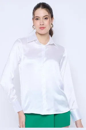 Color Cocktail Women Spread Collar Solid Satin Casual Shirt