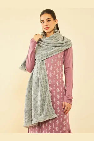 Soch Grey Ethnic Woven-Design Acrylic Winter Shawl