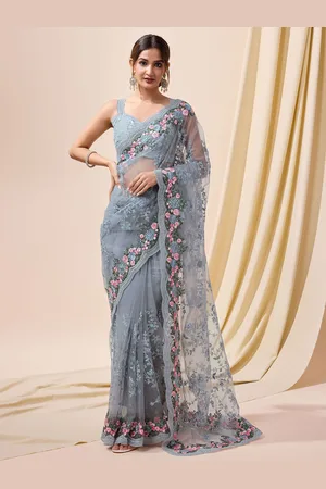 Trendmalls Embellished Sequinned Net Heavy Work Saree