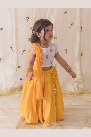 Tiber Taber Girls Embroidered Cotton Ready To Wear Lehenga & Blouse With Dupatta