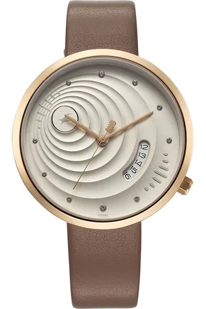 Fastrack Women Brass Printed Dial & Leather Textured Straps Analogue Watch 6314WL01