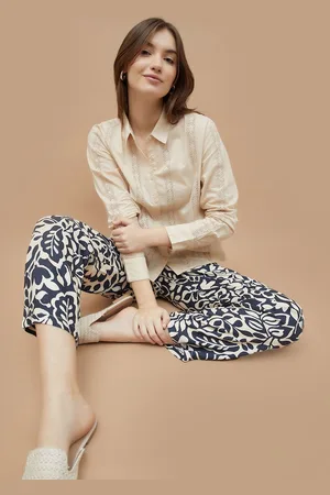 Lifestyle Women Spread Collar Vertical Striped Cotton Casual Shirt