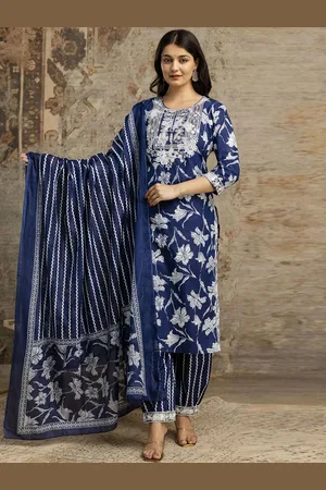Moda Rapido Women Embroidered Regular Pure Cotton Kurta with Dhoti Pants & With Dupatta