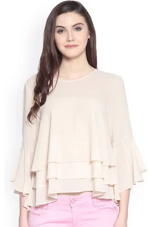 Gipsy Women Beige Solid Tiered Top