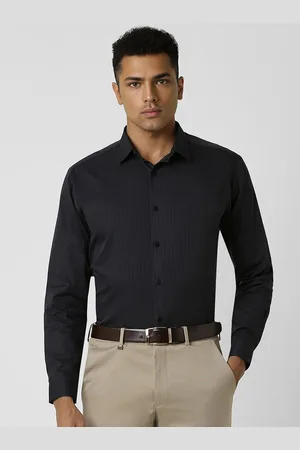 V Dot Men Spread Collar Vertical Striped Cotton Slim Fit Formal Shirt