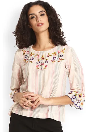 Gipsy Women Beige Striped Top