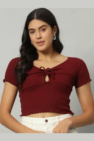 Broowl Tie-Up Neck Georgette Crop Top