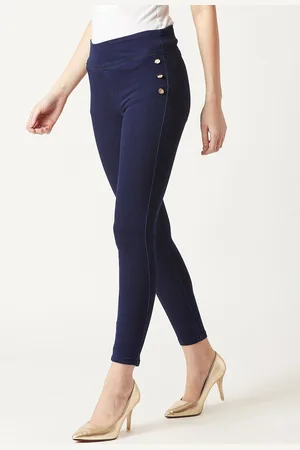 Miss Chase Women Navy Blue Solid Skinny Jeggings