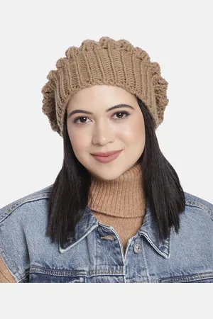 Magic Needles Women Khaki Self Design Handmade Beanie