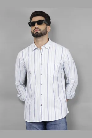 Cobb Men India Slim Spread Collar Vertical Striped Cotton Casual Shirt