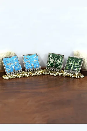 Krelin Set Of 2 Square Oxidised Drop Earrings