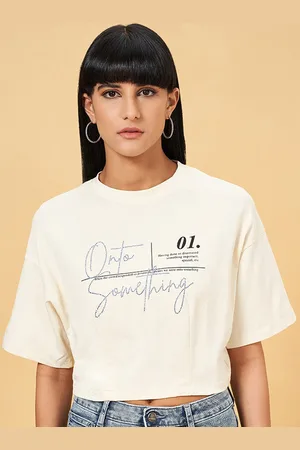 Pantaloons Typography Printed Cotton Crop Top