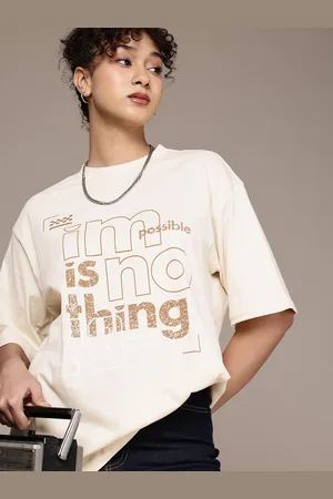 Roadster The Life Co. Typography Printed Drop-Shoulder Pure Cotton Oversized T-shirt