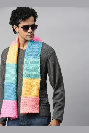 Magic Needles Unisex Blue & Yellow Colourblocked Scarf
