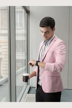 Louis Philippe Men Pink Solid Single Breasted Casual Blazer