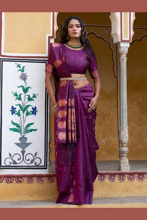 Janasya Ethnic Motifs Silk Blend Ready to Wear Kanjeevaram Saree