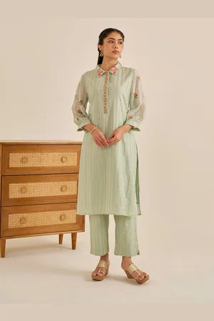 ALAYA Ethnic Motifs Embroidered Regular Thread Work Pure Cotton Kurta Set