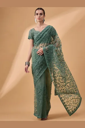 all about you Floral Embroidered Net Saree