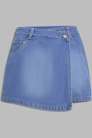Miss Chase Women Washed Denim Mini Skorts