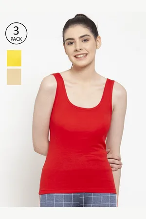 Friskers Women Red & Yellow Pack of 3 Solid Cotton Tank Top