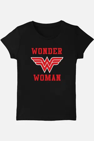 Kidsville Girls Black Wonder Woman Printed Cotton Pure Cotton T-shirt