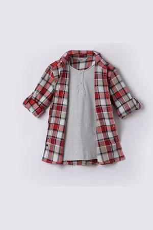 Lifestyle Boys Spread Collar Tartan Checked Cotton Casual Shirt