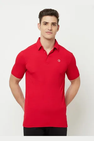 Truerevo Men Red Polo Collar Applique Running T-shirt
