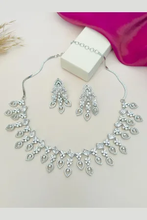 ABDESIGNS Sliver Plated American Diamond Studded Jewellery Set