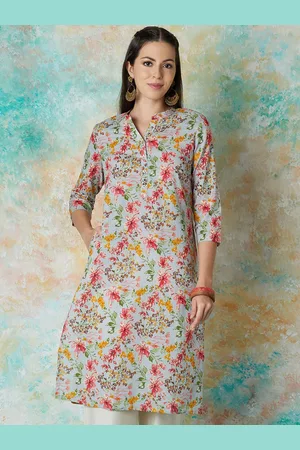 Lifestyle Floral Printed Cotton Straight Kurta