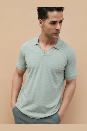 Lifestyle Men Striped Mandarin Collar Pockets T-shirt