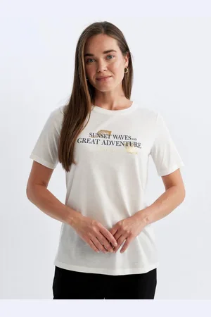 DeFacto Women Typography Printed Extended Sleeves T-shirt