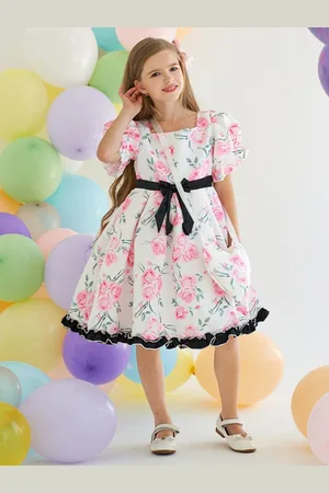 LULU & SKY Girls Floral Printed Fit & Flare Dress