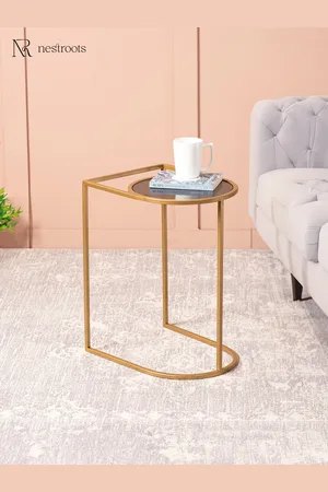 nestroots Gold-Toned Round Glass & Iron Ottoman