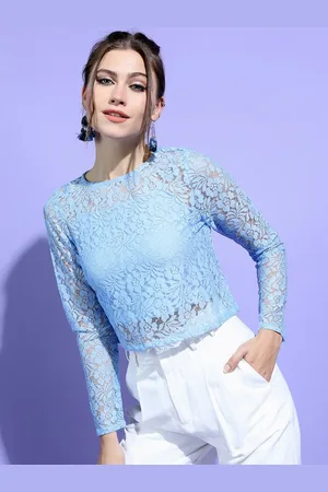Tokyo Talkies Women Purple Self Design Long Sleeves Crop Top