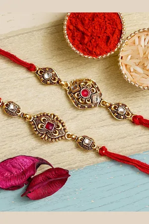 eCraftIndia Pack of 2 Designer Rakhis With Roli Chawal Pack