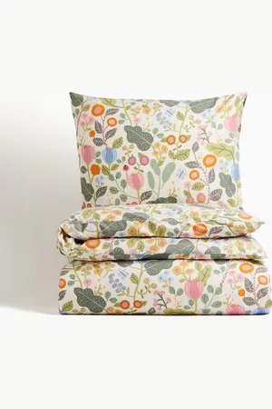 H&M Beige Patterned Pure Cotton Single Duvet Cover Set