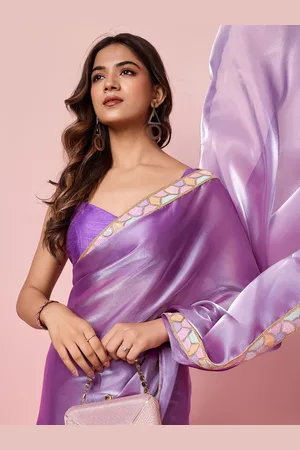 HERE&NOW Solid Embroidered Ready to Wear Saree