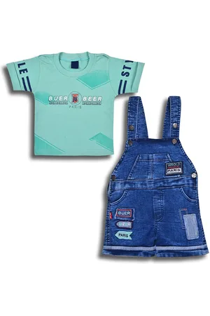 Wish Karo Boys Cotton Printed T-shirt with Dungaree Shorts