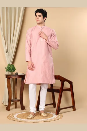 TATTVA Woven Design Band Collar Embellished Straight Kurta With Pyjamas