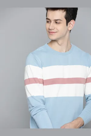 Mast & Harbour Men Blue & White Colourblocked Pullover