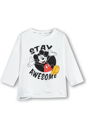 LULU & SKY Girls Mickey Mouse Graphic Printed Round Neck Cotton T-shirt