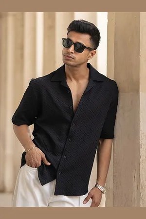 Powerlook Men Oversized Fit Cuban Collar Textured Casual Shirt