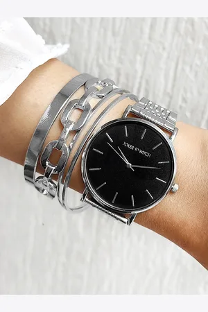 Joker & Witch Women Silver-Toned & Black Mila Watch Gift Set JWBS402